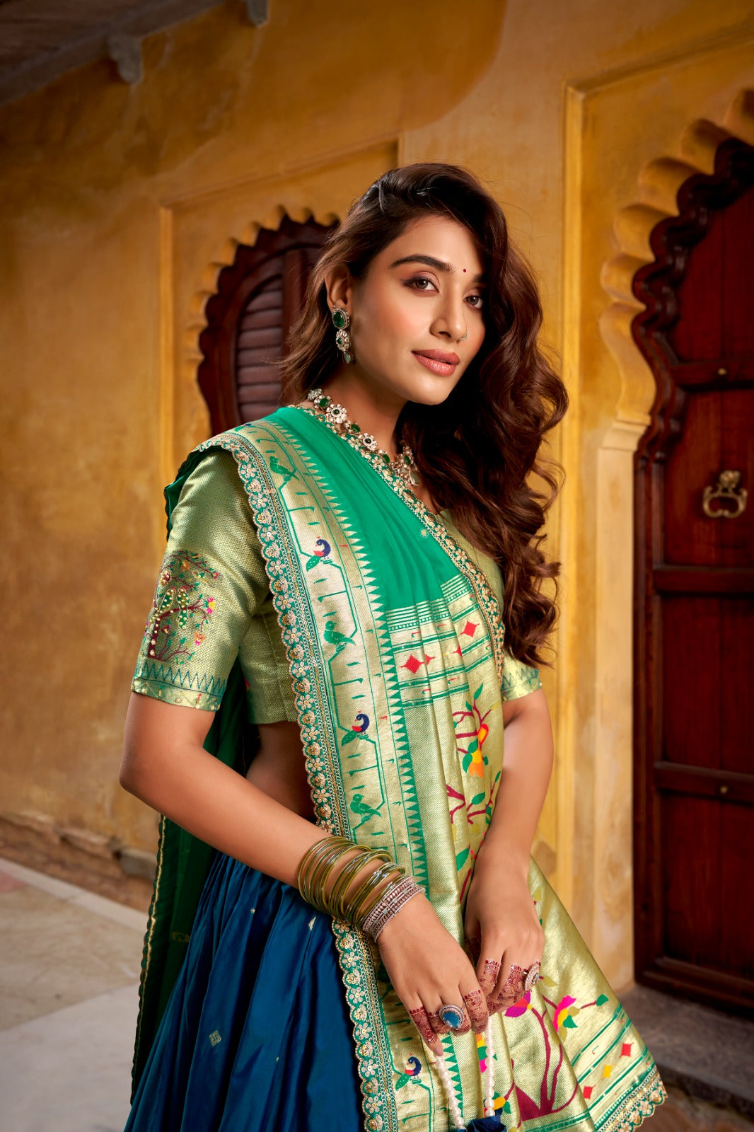 Shades of green Sravanamasam Lehenga set