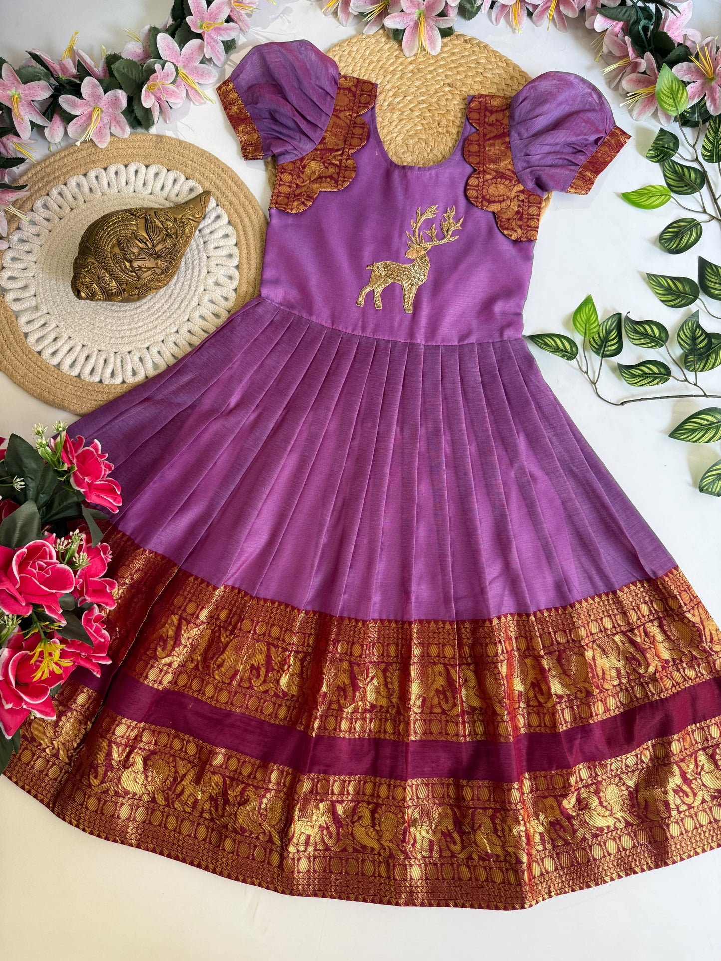 Kids Narayanpet cute deer work gowns