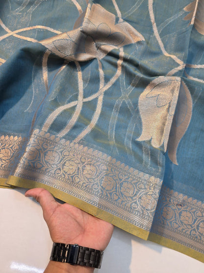 Banarasi mul cotton silk jaal pattern sarees