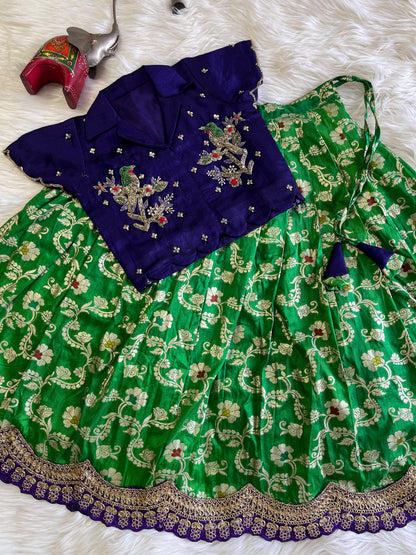 Premium Kids cute weaving Maggam lehenga set