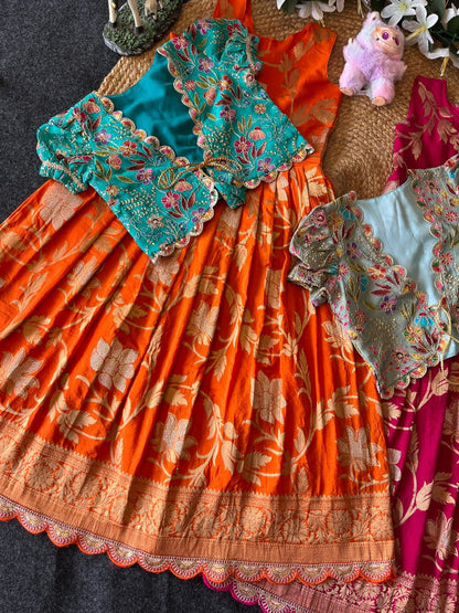 Khadi Georgette 2 in One Gown with Coat sets Kids Gowns