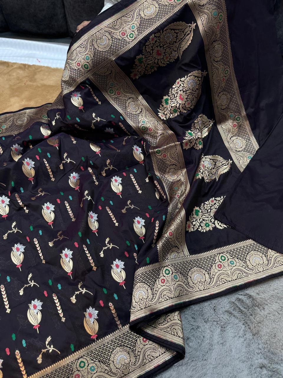 Semi pattu georgette Katan silk saree