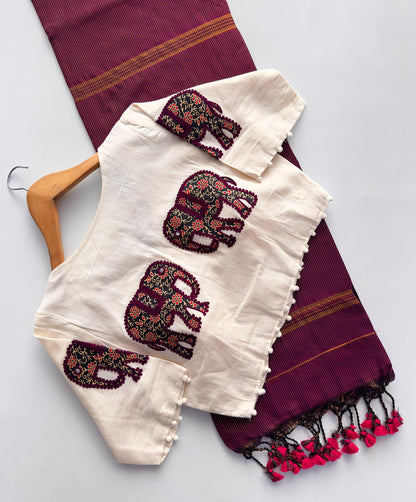Khadi cotton saree with stiched blouse