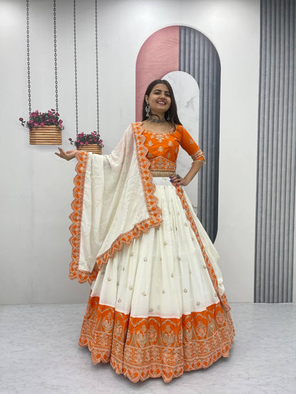 Chinon Embroidery glamour orange lehenga