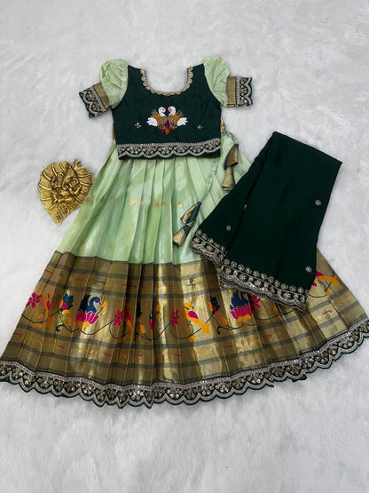 Kid cute pattu style work lehenga