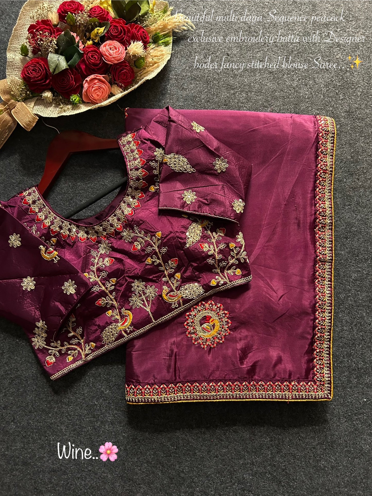 Rani Peacock work designer sari with stitched blouse