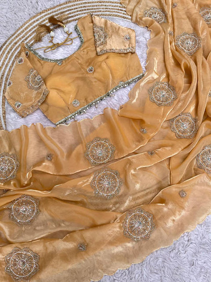 Fendi Satin Saree with Work stitched Blouse