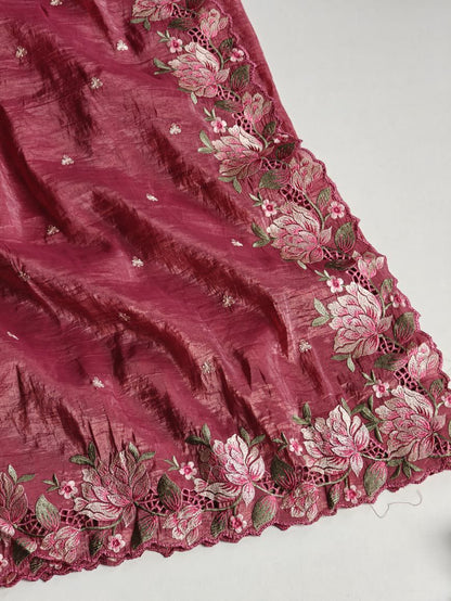 🌸 Where Luxury Meets Craftsmanship – Embroidered Crush Silk Beauty 🌸With Stitched Blouse ✨