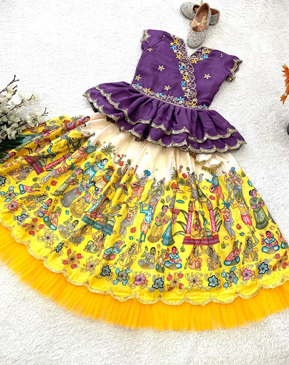 Semi Kalmkari print  kids  crop top sets