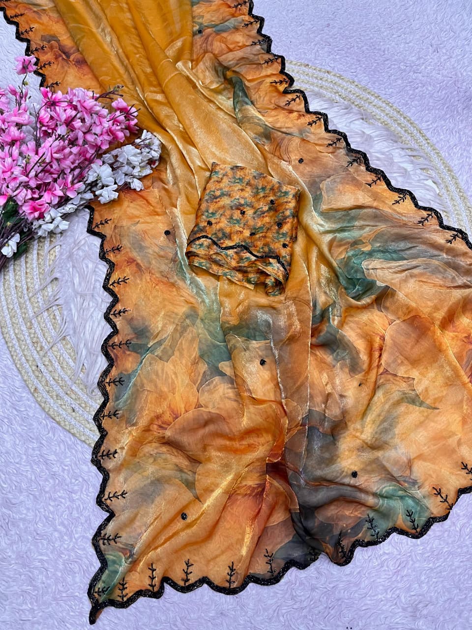 Trendy fendy satin fabric 3- layer Sarees