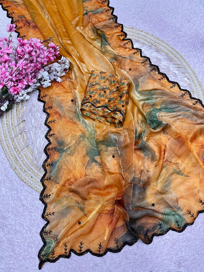 Trendy fendy satin fabric 3- layer Sarees
