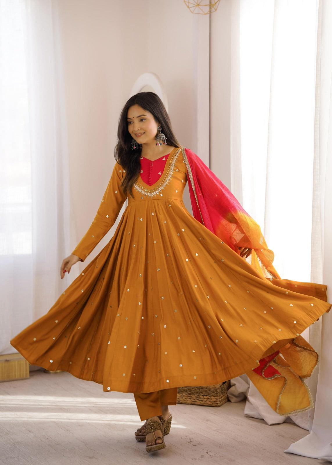 Anarkali 3 piece embroidered office set