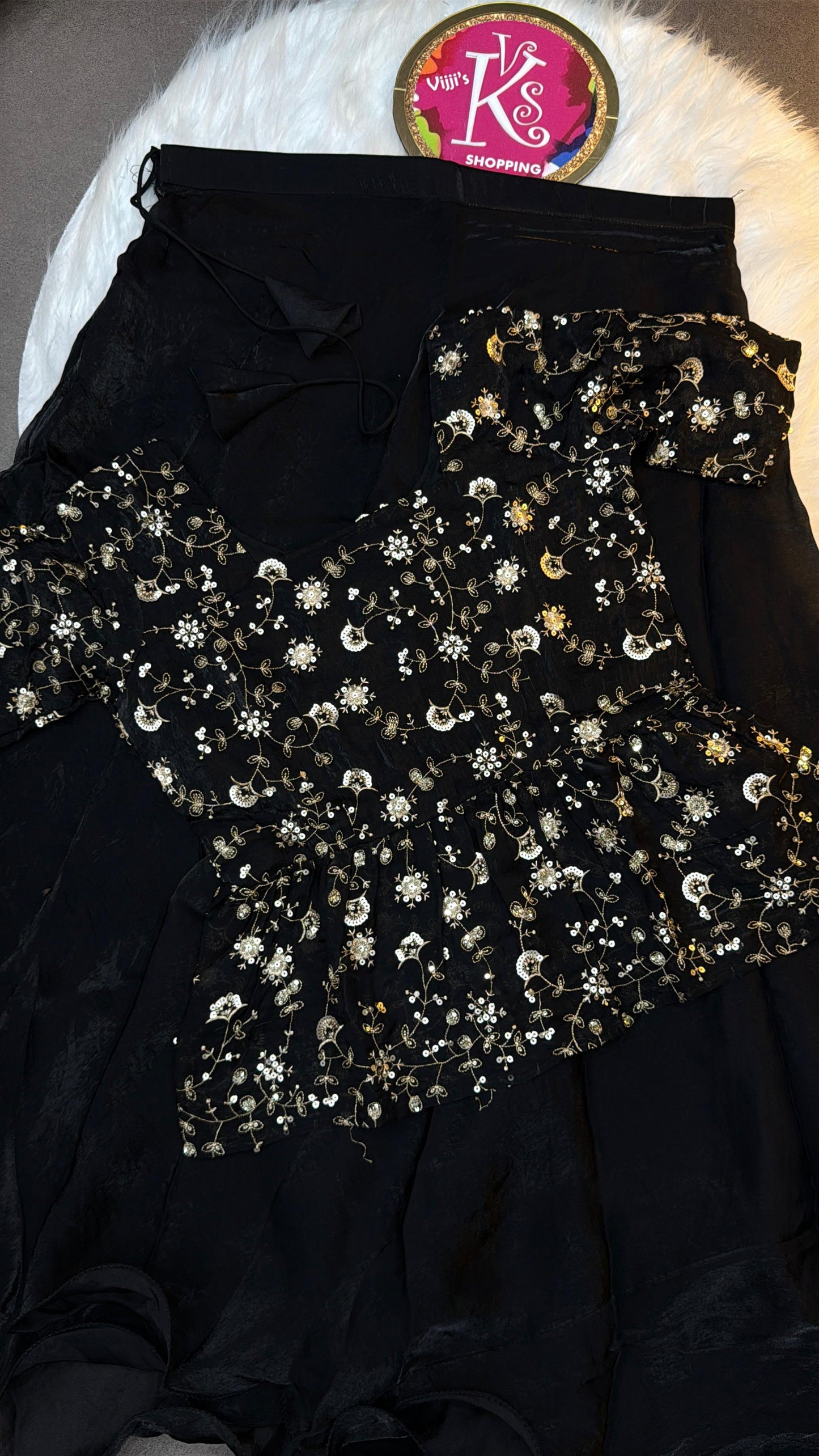 Sequin embroidered crop top style lehenaga