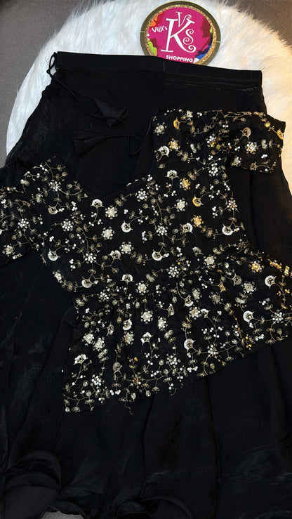 Sequin embroidered crop top style lehenaga