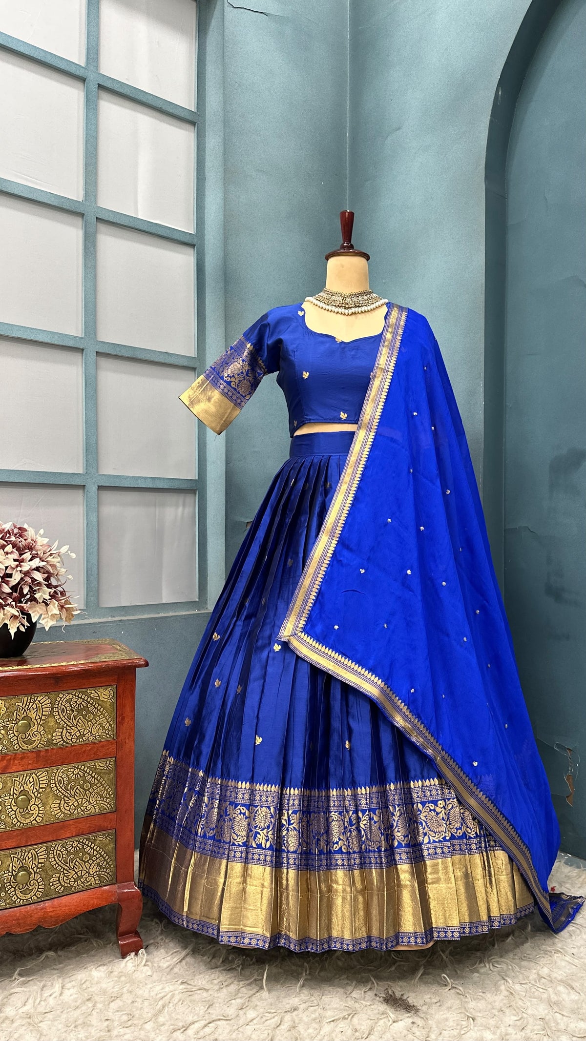 Kanchipattu  silk full stitched Lehenga blooming rangoli designer lehenga