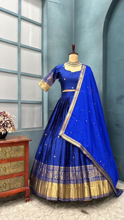 Kanchipattu  silk full stitched Lehenga blooming rangoli designer lehenga