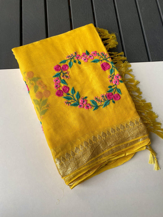 Viscose Georgette Embroided Trendy Saree