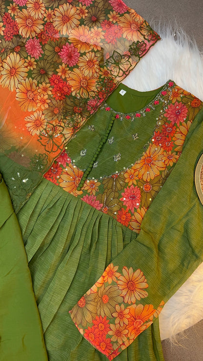 Party wear Anarkali gowns green pretty set
