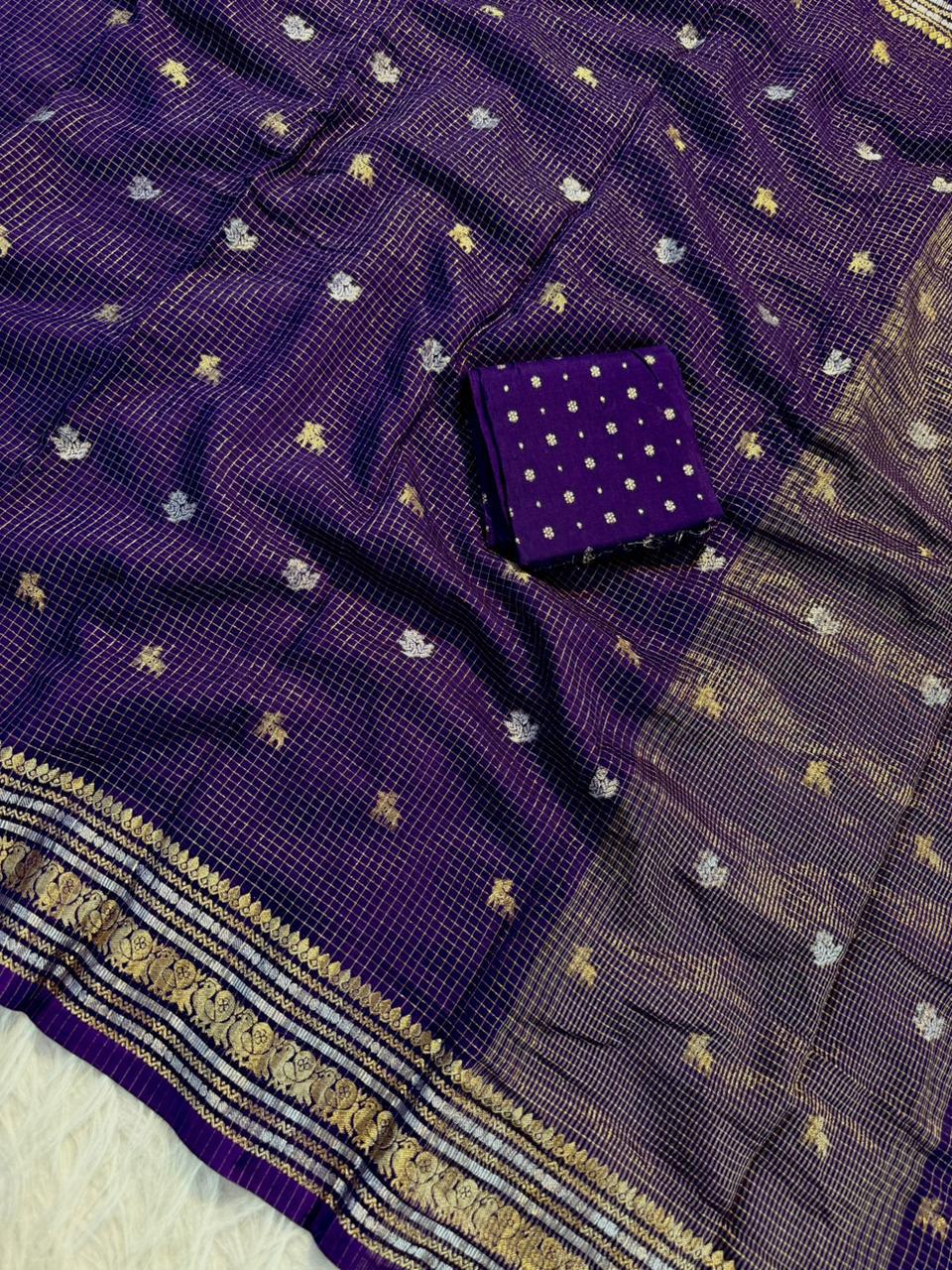 Viscose Chinon chit pallu silver and gold trendy look saree