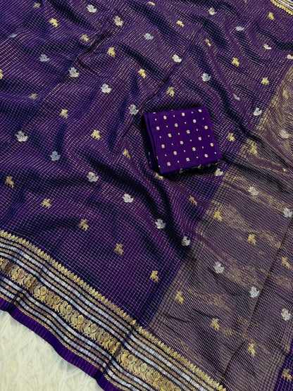 Viscose Chinon chit pallu silver and gold trendy look saree