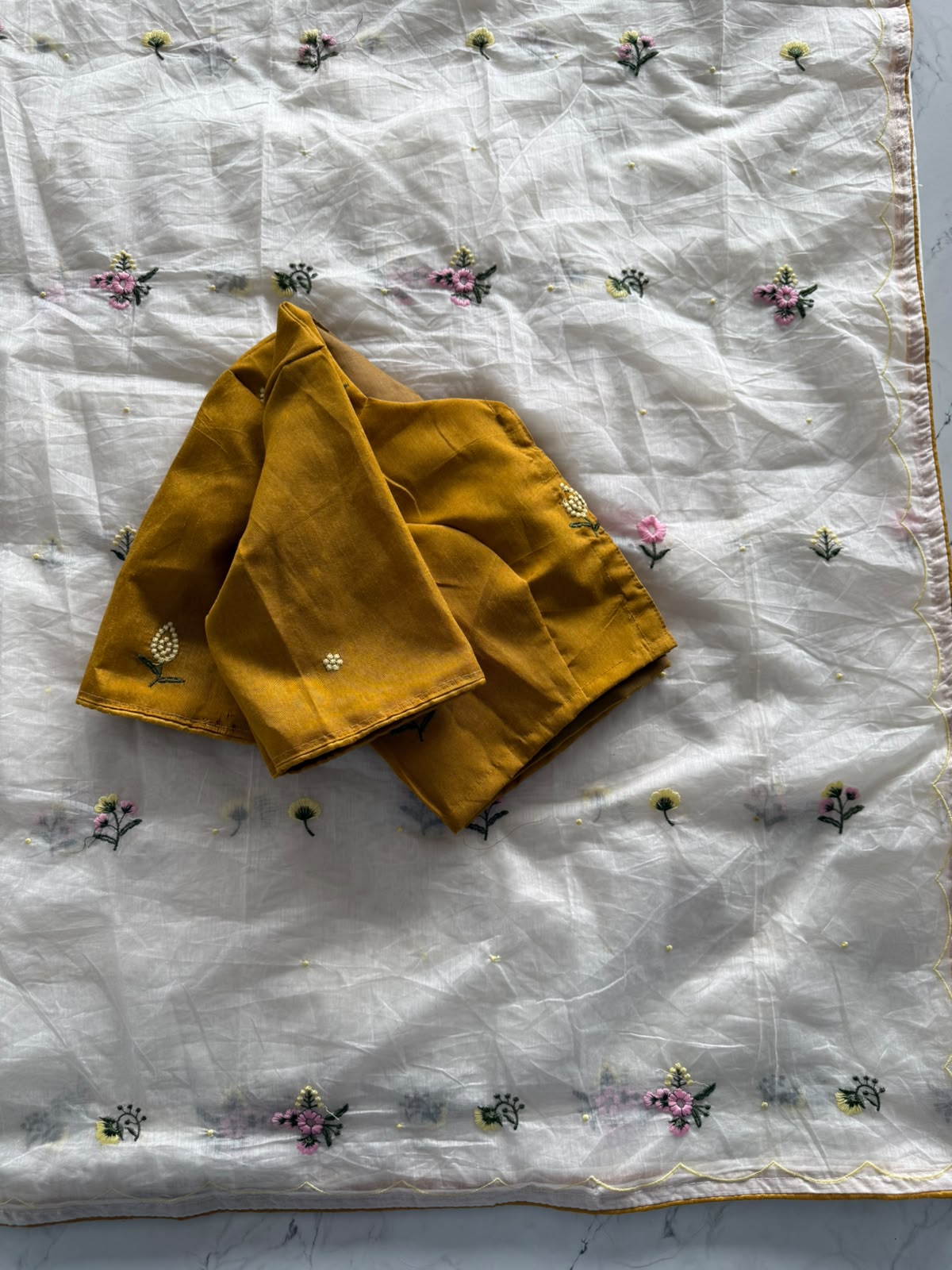 Budget Mul cotton Chanderi Saree With stitched blouse