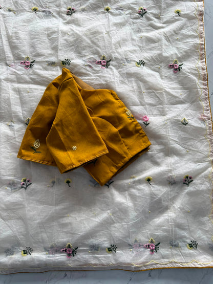 Budget Mul cotton Chanderi Saree With stitched blouse