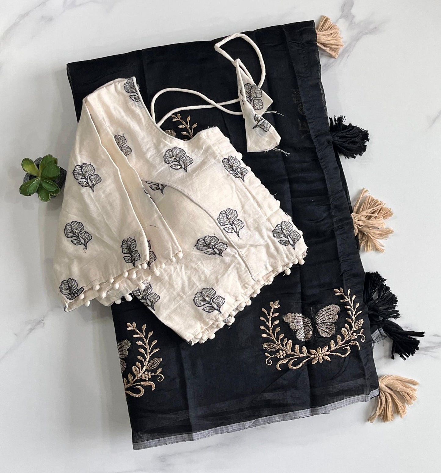 Butterfly Chanderi Saree with Stitched Blouse