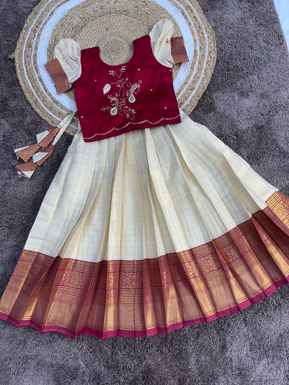 Kids cute Sravanamasam special semi Pavada sets