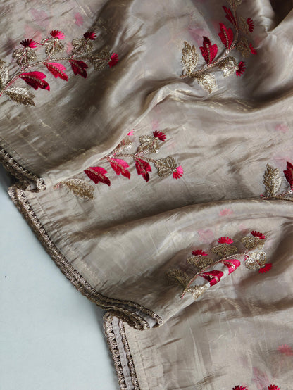Soft glass tissue saree with stitched blouse