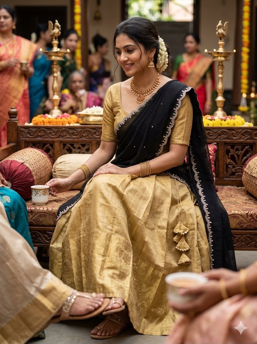 Golden Kanchipuram Designer Lehenga
