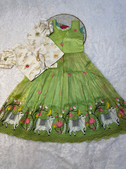 Pichwai embroidery kids cute Lehenga set