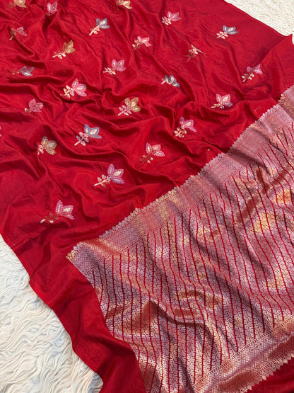 Semi pattu traditional gold zari red minakari  saree