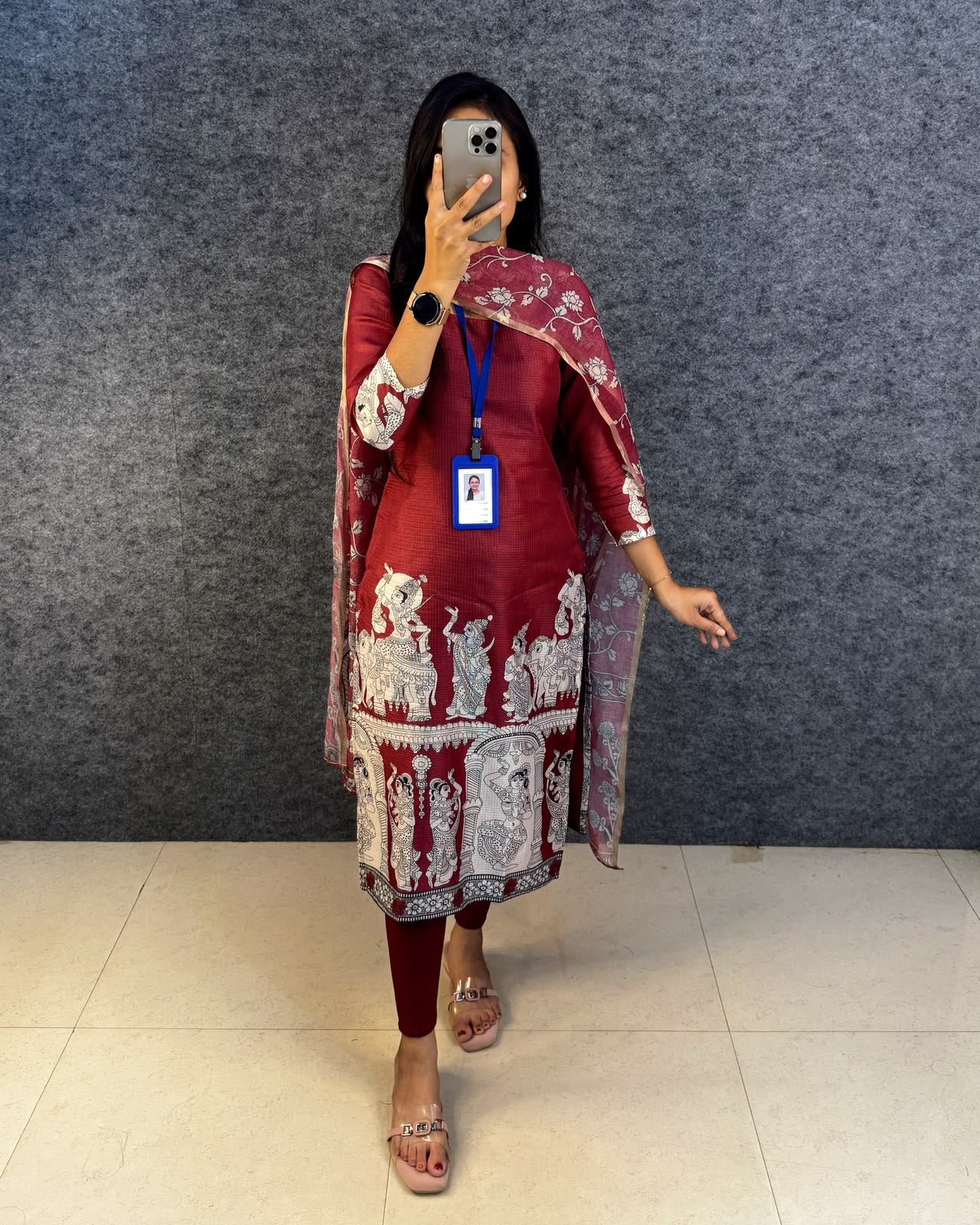 Kalamkari khalahasti  kota chex kurti with kalamkari dupatta