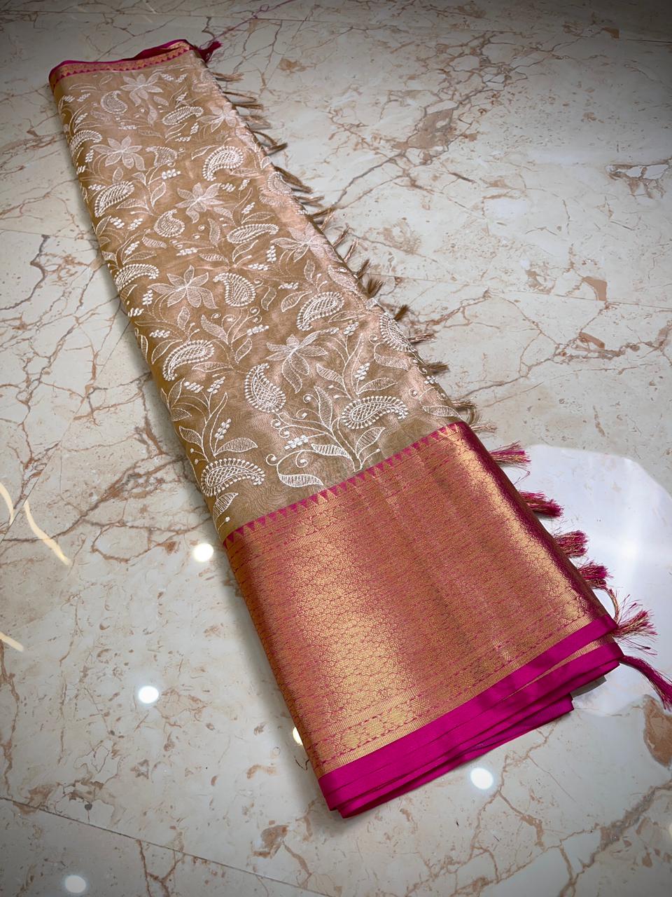 Banarasi tissue work embroidery saree