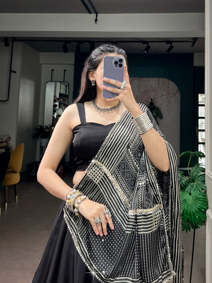 Moonga Silk Fabric with a Beautiful Printed Satin Dupatta Designer lehenga