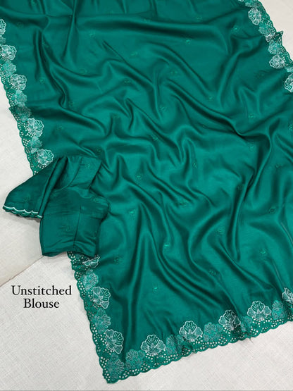 Korean tusser trendy zari embroidery saree