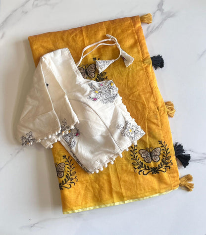 Butterfly Chanderi Saree with Stitched Blouse