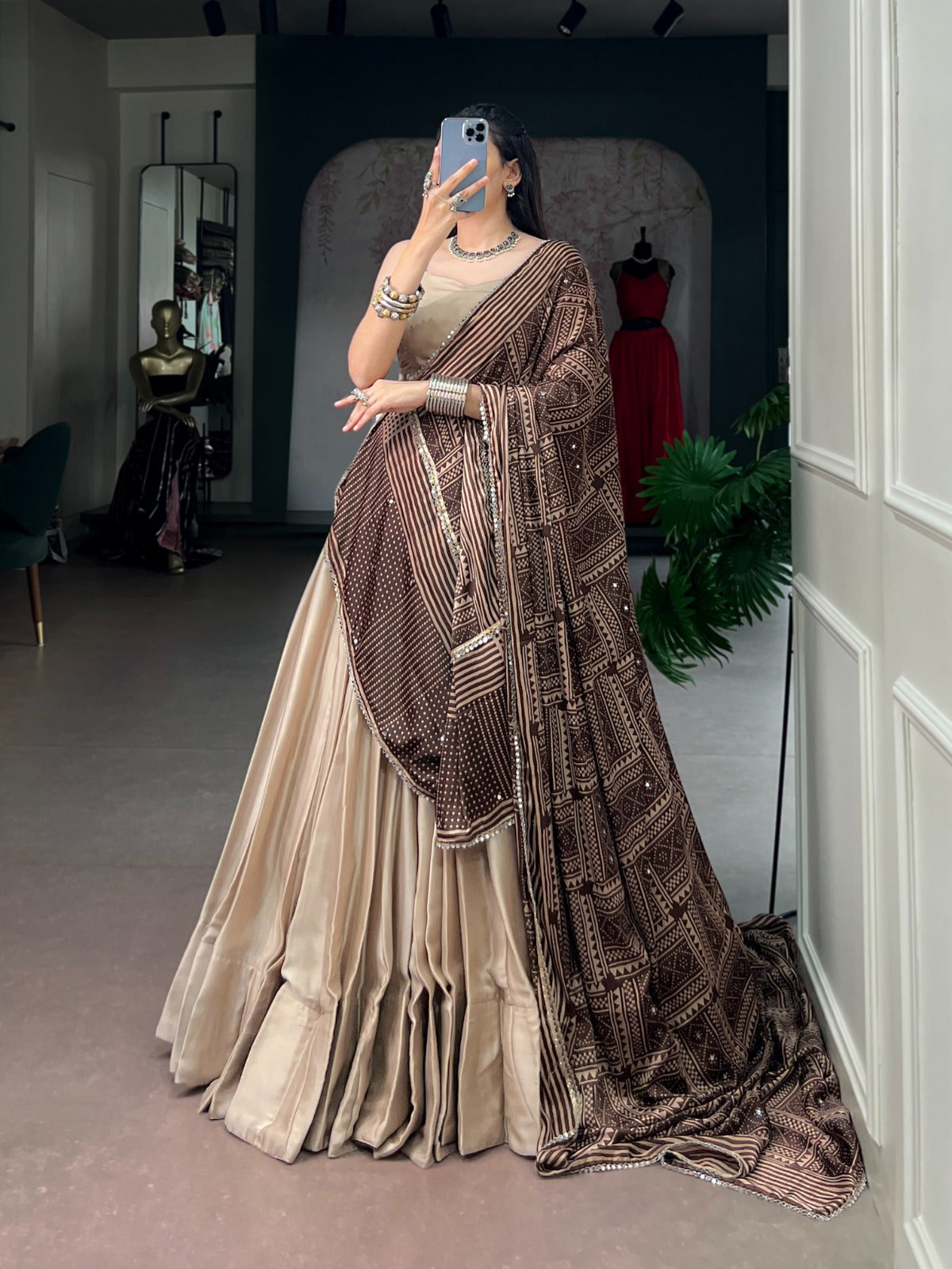Moonga Silk Fabric with a Beautiful Printed Satin Dupatta Designer lehenga