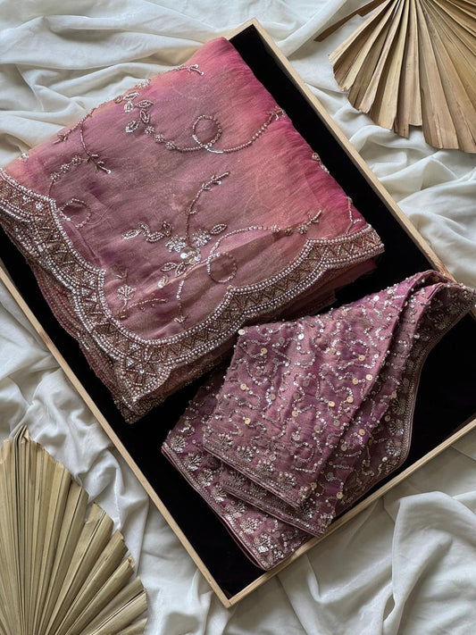 Premium luxe  cocktail handwork saree with stitched blouse