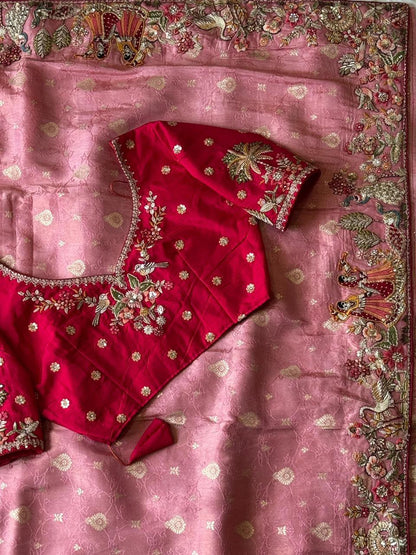 Luxe Dola Silk coding  work Multi
Saree with stitched blouse