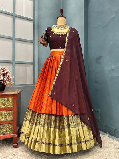 Most demand designer Kanjivaram rust orange lehenga