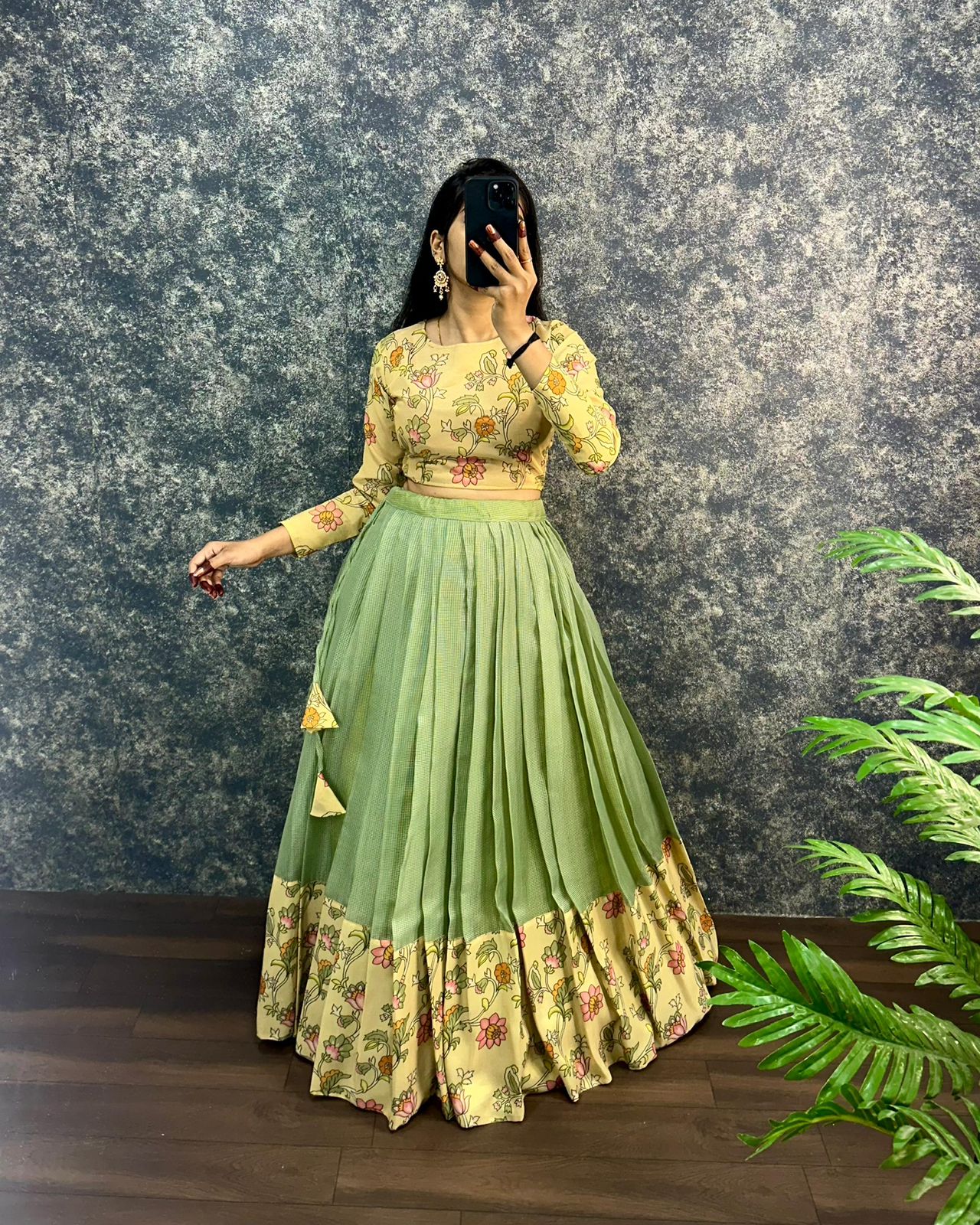 Kalamkari crop-top Kota doriya printed Lehenga sets