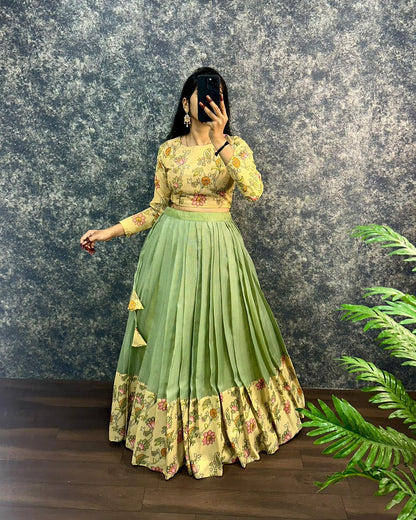 Kalamkari crop-top Kota doriya printed Lehenga sets