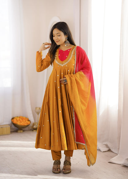 Anarkali 3 piece embroidered office set