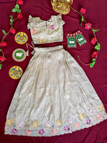 Cute ruffle skirt floral embroidered kids sets