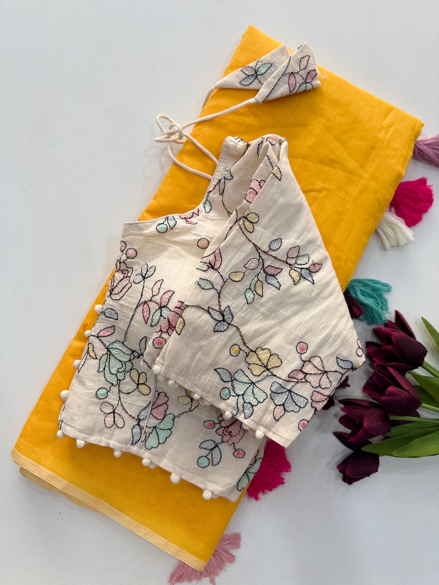 Khadi Cotton Saree with Desginer blouses Instagram best seller