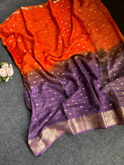 2d shade vintage Chinnon saree with Bandhani  style