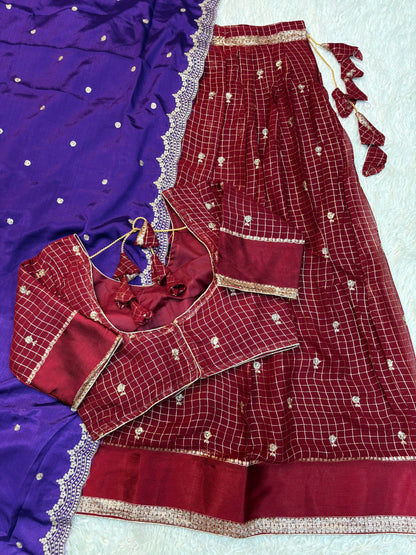 Viscose Georgette checks Designer lehenga