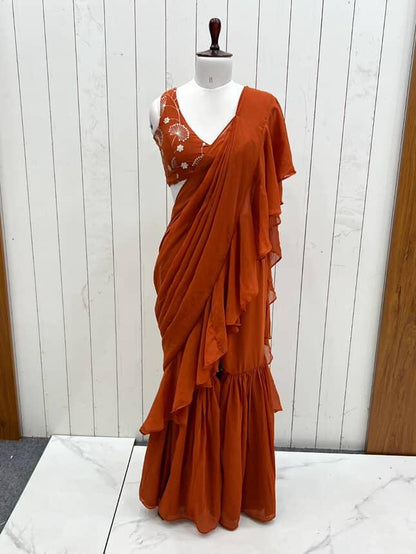 Ready to wear sharara saree with stitched blouse
