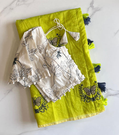 Butterfly Chanderi Saree with Stitched Blouse